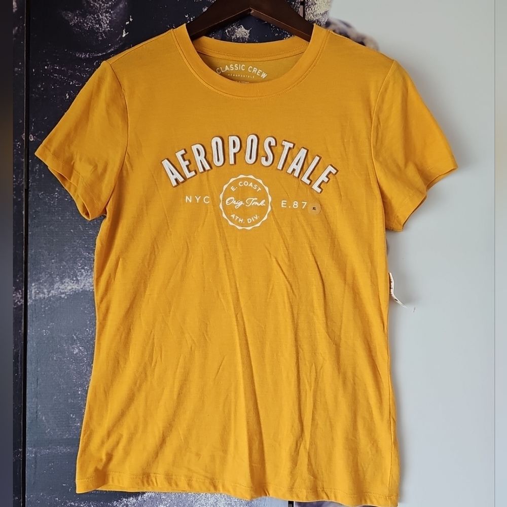 NWT Aeropostale Crew Neck Bright Yellow Classic Crew Graphic Tee Shirt Size XL